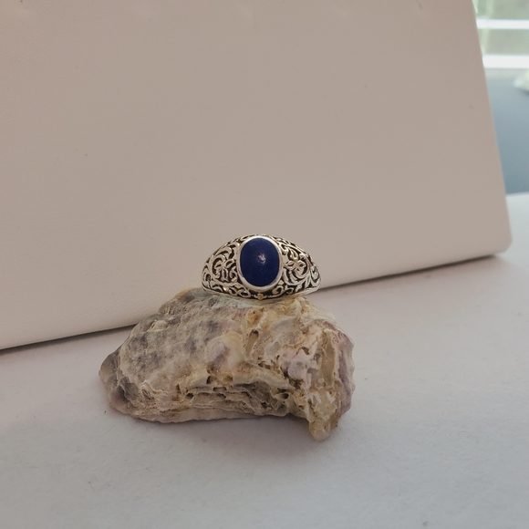 Sterling Filigree Rough Azurite Ring 7.5 - Picture 8 of 13